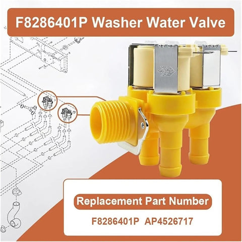 Washing Machine Solenoid Valve Replacement Kit F8286401 No Hassle Direct Fit For Compatible Washers Durable Dual Material Housing Easy Install Verify Model Compatibility With Your Manufacturer Size Chart, yellow valve