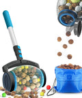 Nut Gatherer Picker Upper For Acorns Pecans Buckeyes Hickory Nuts And More With Side Opening Dump tool and collected nuts in basket