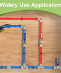 30 Pack PEX A Combo Fittings Set With Elbow Tee And Coupling for home plumbing, showing versatile pipe connections on wood panel