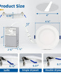 Diagram of 12 Pack 4 Inch Recessed LED Lights Canless Retrofit Dimmable 3000K Warm White dimensions with junction box size.