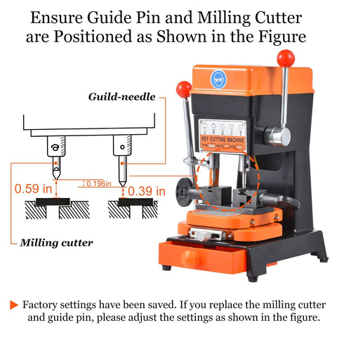 Pro Grade 120W Cutter And Manual Duplicator Copy Machine with guide pin and milling cutter diagram