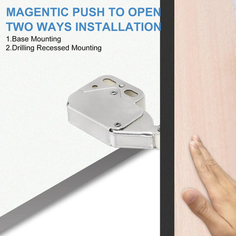 Six Pack Magnetic Push Latches For Cabinets And Drawers, Push To Open Hidden Door Release, installation methods shown