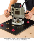 Nailed Your Gridwork Projects With This Top ShelfUSA Made Woodworking Hole Boring Jig, router aligned over phenolic template.