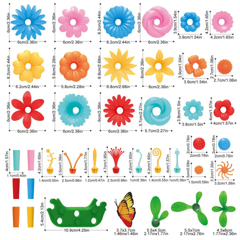 Various parts of Flower Garden Building Kit For Kids 3 To 7 Years Old With 148 Piece Set And Storage Case Educational STEM Toy.