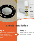 Heavy Duty Toilet Flange Bolts Rock Solid Wobble Free Install Kit Featuring Quick Snap Cover Caps And Premium Wax Ring Replacement Parts For Standard Floor assembly guide showing brass bolts and installation steps.