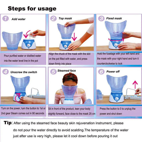 Steps for using Facial Steamer For At Home Spa Day With Aromatherapy Diffuser Pro Grade Nano Oxygen Ion Spray Deep Pore Opening Steam