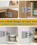 50 Piece Cabinet Hinge Repair Plate Kit With Stainless Steel Mounting Plates And 300 Screws installed on kitchen cabinets