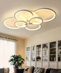 Six Ring LED Ceiling Light With Remote Control Dimmable White Flush Mount Fixture for Living Room