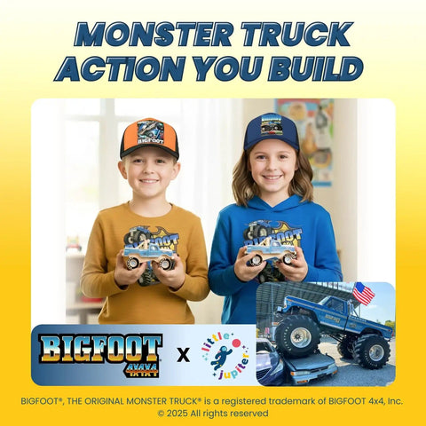 Kids holding Mini Monster Truck Wood Kit With Stickers For Kids Ages 5 To 8 Build Your Own Monster Truck With Real Tools STEM Craft Toy