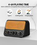 10W Mini Electric Guitar Amplifier With Clean And Overdrive Channels, Reverb, Bluetooth Streaming, Black And Orange design.