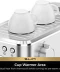 Slim Espresso Machine With Milk Frother, 20 Bar Italian Pump, Fast Heat 1350W, barista-grade crema espresso at home, cup warmer