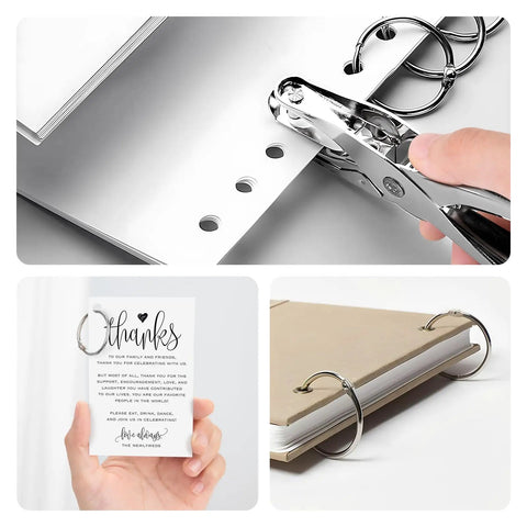 One Inch Binder Rings Set Of Fifty With Nickel Plated Metal Rings Includes Key Ring Clip And Hole Puncher in use for DIY projects