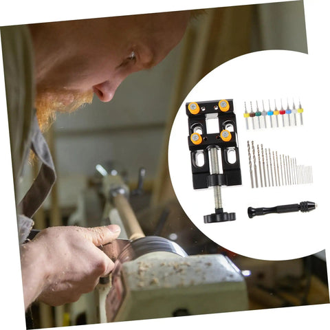 Person using hand drill jewelry punch tool kit for woodworking, pin vise, PCB drill bits and precision drilling for DIY crafts