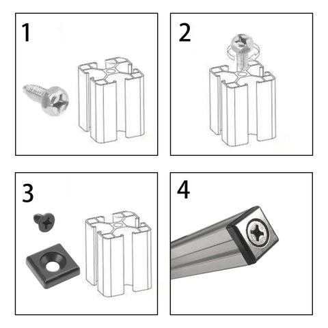 End Caps For 2020 Series European Standard Aluminum Profiles, Zinc Alloy, 12 Pack, Black, T-Slot Profile Accessories, Includes 24 M6 Triangle Screws With 12 Taps And 12 Mounting Screws, Easy Install And Durable Build, 2020 aluminum profile end cap with screw