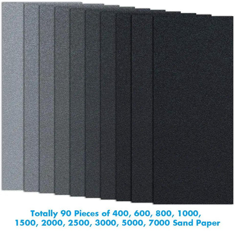 90 Piece Sandpaper Assortment Set With Wet Dry Grit Range From 400 To 7000 For Automotive Car Painting Wood Furniture Finishing