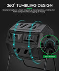 43 Gallon Dual Chamber Compost Tumbler With 360 Degree Rotating Bin for easy spin and continuous composting, black