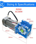Electric AC Worm Gear Motor 180W With 1 To 15 Reducer 95 RPM Output Reversible Variable Speed 18mm Shaft Speed Controller Heavy Duty