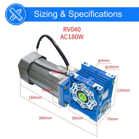 Electric AC Worm Gear Motor 180W With 1 To 15 Reducer 95 RPM Output Reversible Variable Speed 18mm Shaft Speed Controller Heavy Duty