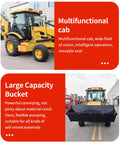 Versatile Backhoe Loader With Hydraulic Front Loader And Rear Backhoe with multifunctional cab and large capacity bucket on farm road