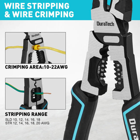 Close-up of 4 In 1 Diagonal Cutting Pliers 8 Inch Heavy Duty Wire Stripper And Cutter with ergonomic handle, wire stripping and crimping