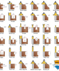 Diagram showing Router Bit Set Half Inch Shank, 35 Piece Kit for woodworking, illustrating shapes and dimensions of carbide tipped bits.