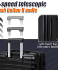Cosbarn 5-piece ABS luggage set, front view of black hard-shell suitcase with extended telescoping handle and spinner wheels