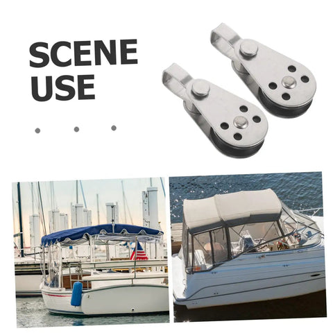 4 Piece Stainless Steel Boat Pulley Blocks Heavy Duty Kayak Sailing Hardware with Bearing Rope Pulleys and Wheel System in use