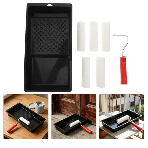 Slick Mini Paint Roller Kit With Built In Tray For Precision Detail Work Trim And Furniture Touch Ups with mini rollers and tray.