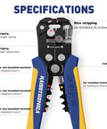 3-in-1 automatic wire stripper tool showing specifications for 120Pcs Solder Seal Wire Connector Kit With 3 In 1