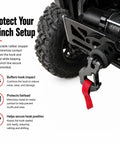 Tough As Nails Rubber Winch Rope Hook Stopper Kit With Super Thick Stainless Steel Hardware Quick Snap Fit Design For Off Road Trailers And Recovery Trucks Keep Your Rig Locked Tight securing winch hook.