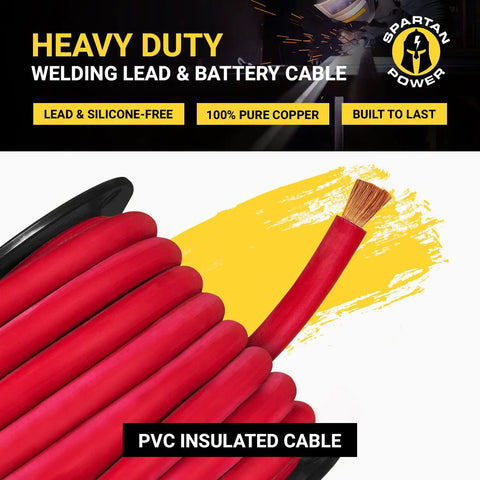 Beefy 600 Volt Welding Lead And Car Battery Cable 1/0 AWG Copper Wire 20 Foot Red Bulk Automotive Grade For DIY Projects High Flex Heavy Duty Power Cable