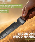 Hori Hori Garden Knife With 7 Inch Stainless Steel Blade And Full Tang Walnut Handle All Purpose Outdoor Garden Tool For Digging Weeding Cutting And Pruning Includes Hanging Hole Great Gift For Gardeners, close-up of hand holding blade