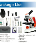 Metal Body Compound Microscope For Students With Dual LED Illumination 40X To 2000X Magnification package contents display
