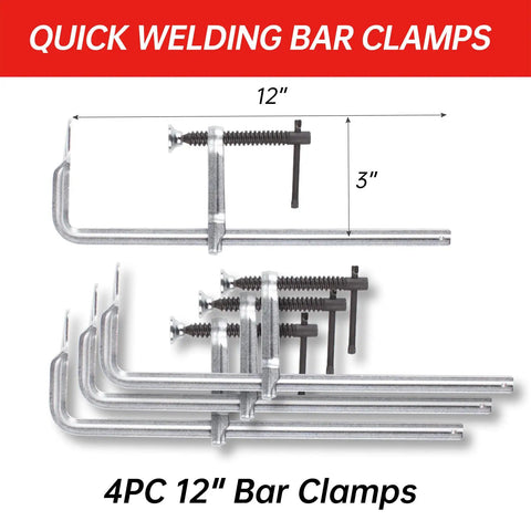 Beefy 4 Pack 12 Inch Welding Bar Clamps Drop Forged Steel With 3 Inch Throat And 450 Lb Clamp Force for strong holding power