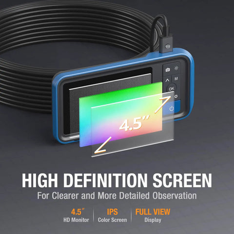50Ft Dual Lens Endoscope With Light For Drain Snakes, IP67 Waterproof Borescope Camera For Sewer Pipe Inspection, 15M Long Flexible Probe, A Solid DIY Plumbing Tool, 4.5-inch HD monitor