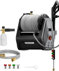 Retractable Wall Mount Pressure Washer Pro Electric Power Cleaner with 2900 PSI 2.2 GPM 100 ft hose auto rewind dark silver