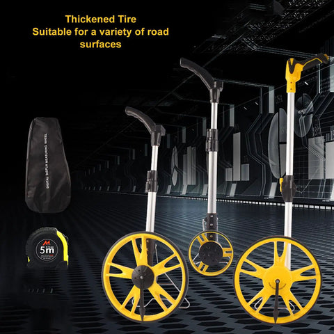 Kuuleyn Digital Display Rangefinder Wheel displaying thickened tire and measuring tape, ideal for various road surfaces.