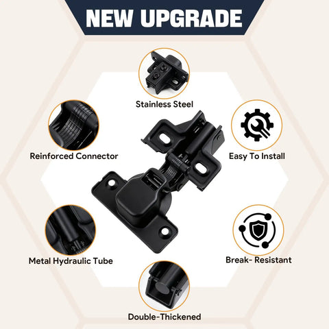 10 Pack Half Overlay Soft Close Cabinet Hinges Constructed From Durable Stainless Steel with reinforced connector and hydraulic tube.