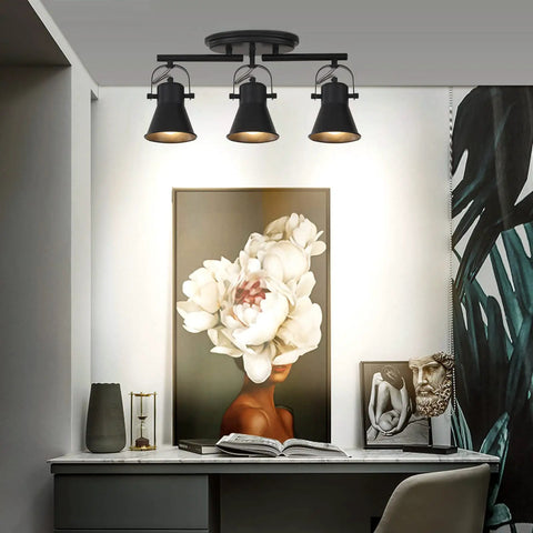 Three Light Black Track Lighting Kit With Rotatable Heads in modern living room setup