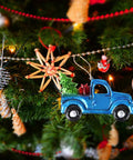 Festive Pickup Truck Ornament With Christmas Tree Decor Iron And Glass Hanging Keepsake on Christmas tree