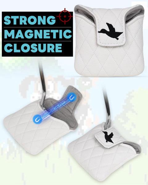 Funny Golden Retriever Putter Headcover Mallet Putters With Embroidered Birdie Hunting Pattern White Magnetic Closure Universal Fit