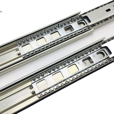 Close-up of 10 Pairs Of 16 Inch Full Extension Drawer Slides With Ball Bearing Mount, Silent Smooth Glide Side Mounted Steel, Zinc Plated.