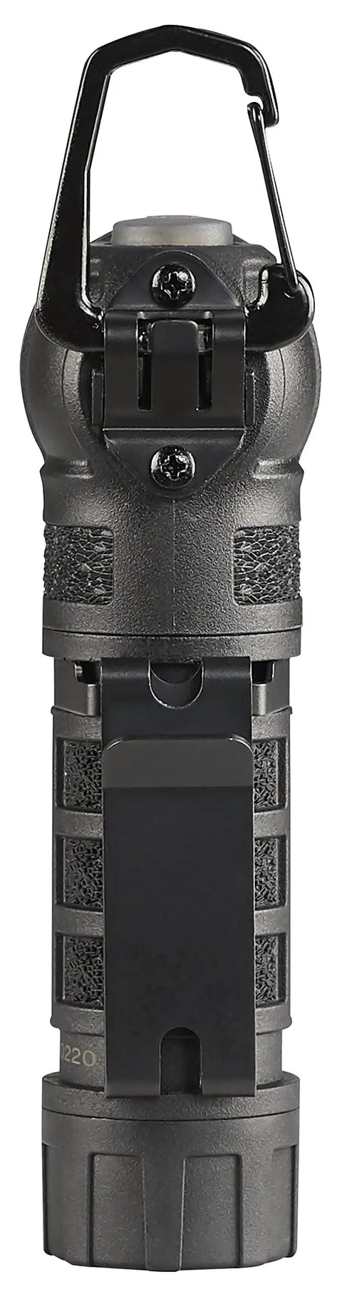 Back view of PolyTac 90X LED Right Angle Flashlight With 500 Lumens, 7000 Candela And 167 Meter Beam for hands free inspections.
