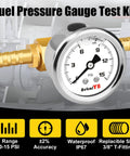 AetralYB 0-15 PSI fuel pressure test gauge with glycerin-filled 1-1/2 in dial and brass fittings