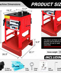 LOschten 1700W Desktop Electric Hydraulic Rebar Bender Zero To 180 Degrees dimensions with red base, control panel, and included accessories.