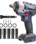 No Sweat Brushless Cordless Impact Wrench with half inch drive and quarter hex chuck, complete set with sockets and accessories.