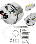 9 Inch Dual Diaphragm Chrome Power Brake Booster Paired With 1 1 8 Bore Master Cylinder And PV4 Disc Drum Proportioning Valve for Chevy Corvette 1968 to 1982.