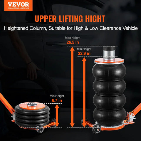 Heavy Six Ton Air Lift Jack With Quad Reinforced Pockets Hoisting Your Ride Up To Twenty Six Point Five Inches For Cars Trucks And SuVs Simple Swap Daily Driver Solution
