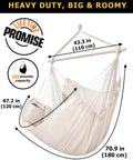 XXL Hammock Chair For Big Folks With Generous 70.9 By 47.2 Inches, 500 Lb Capacity, Heavy Duty Steel Spreader Bar, white fabric