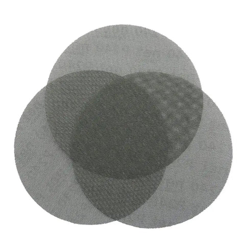 Ditch The Dust And Clog Issues With These 9 Inch Sandpaper Mesh Discs featuring overlapping views of grey mesh design.